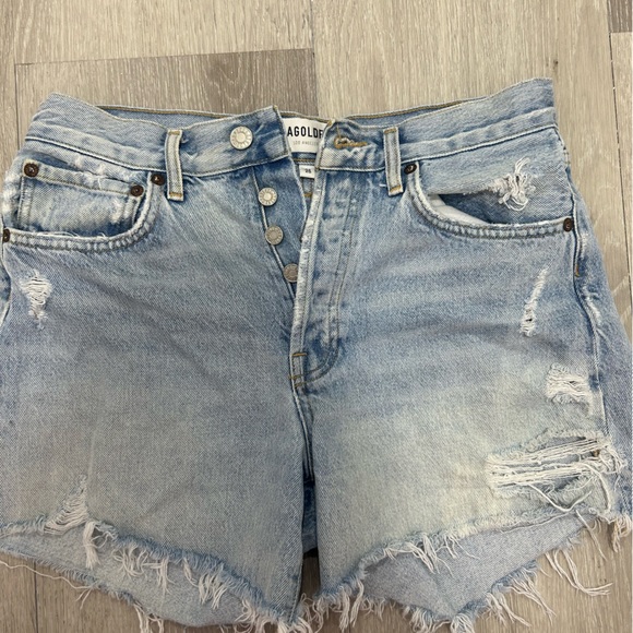 AGOLDE Riley High Waisted Cut-off Jean Denim Shorts - Picture 2 of 4